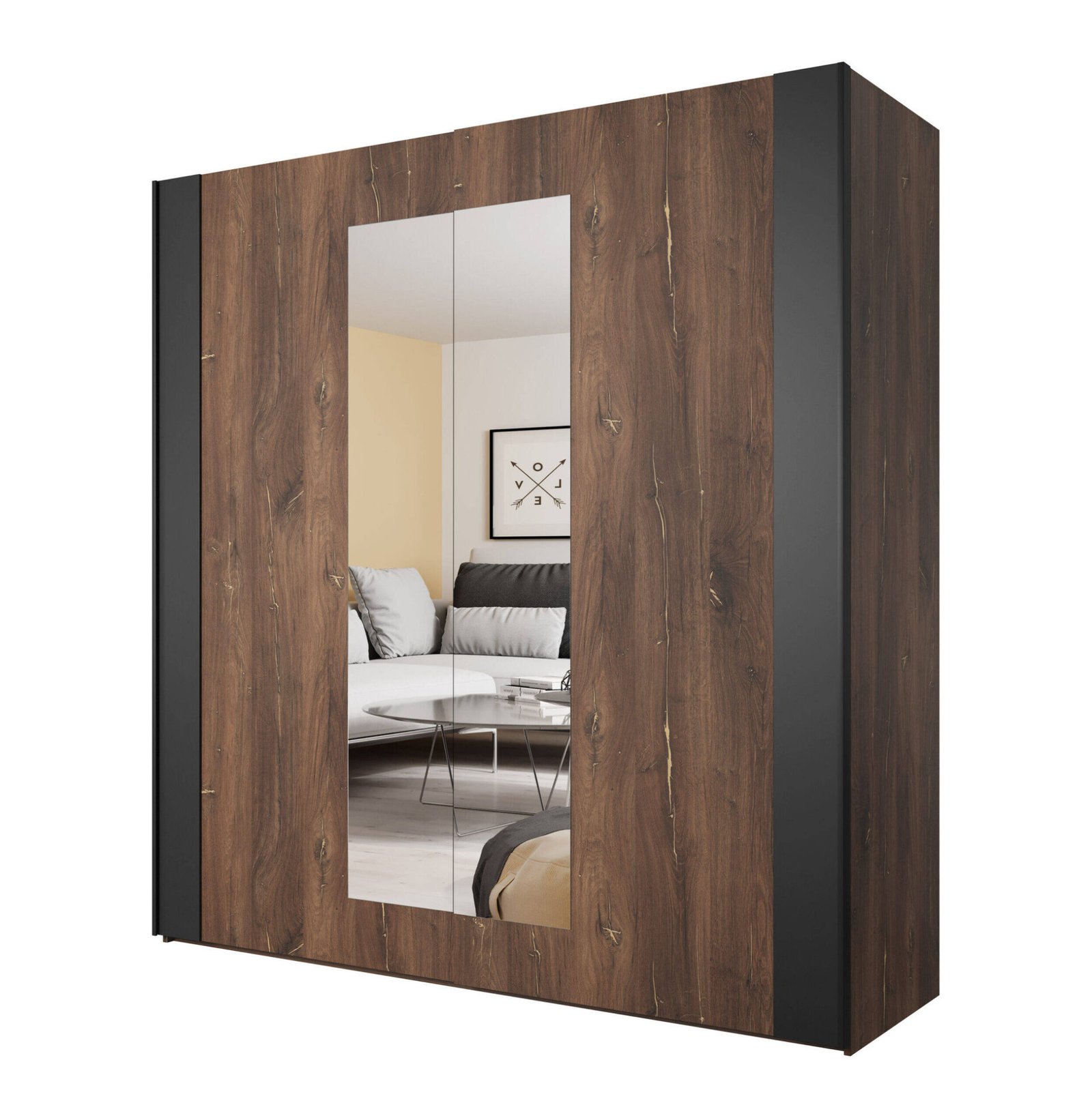 Sigma two-door wardrobe, Flagstaff oak / matte black