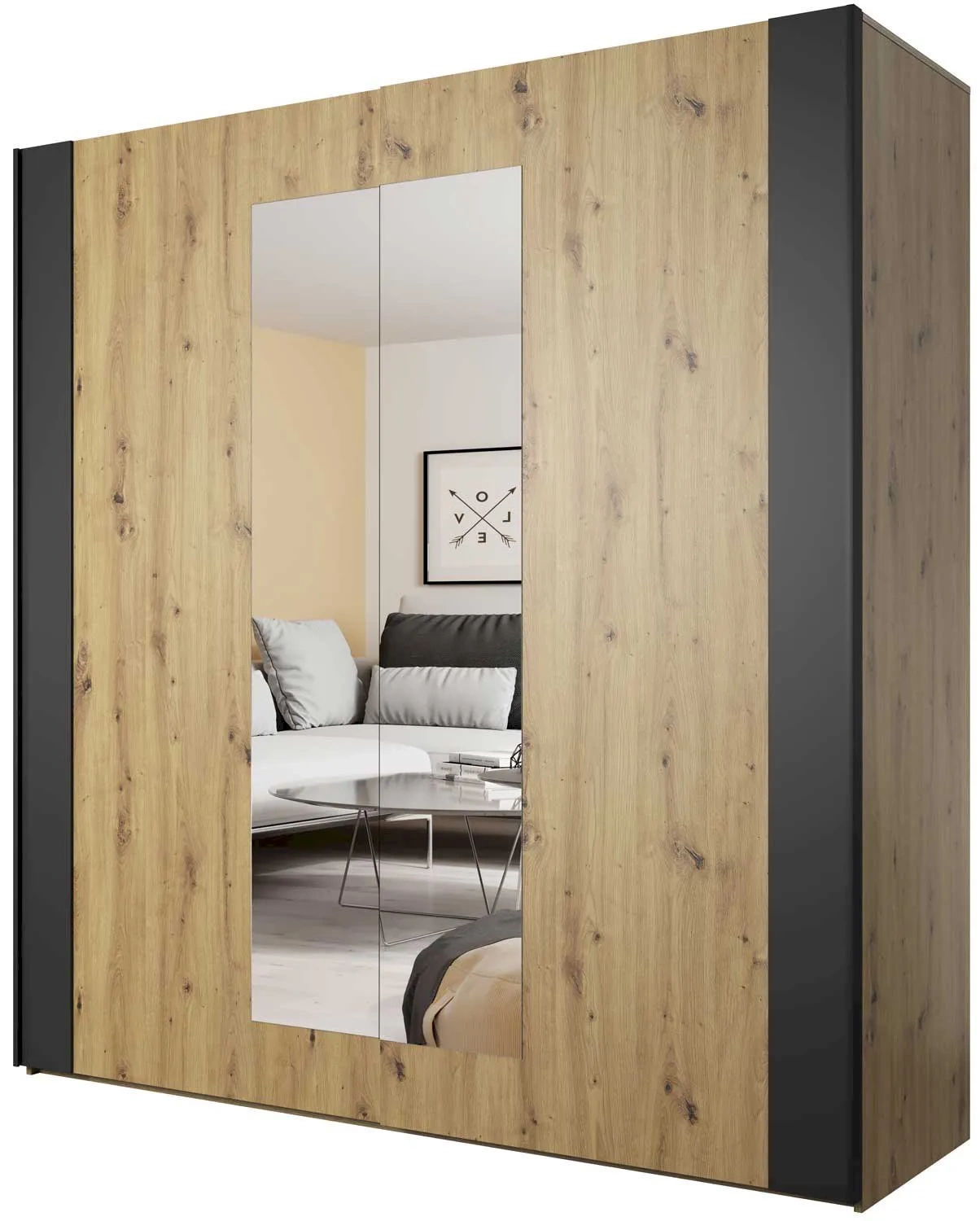Sigma two-door wardrobe with mirrors, Artisan Oak / matte black