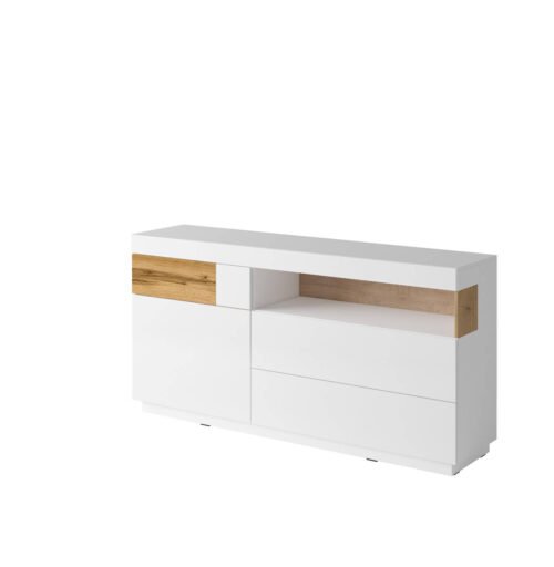 Silke chest of drawers 1D3S glossy white / Wotan oak