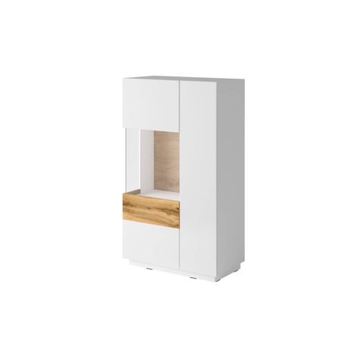 Silke chest of drawers, 2 doors, high, left, glossy white / Wotan oak
