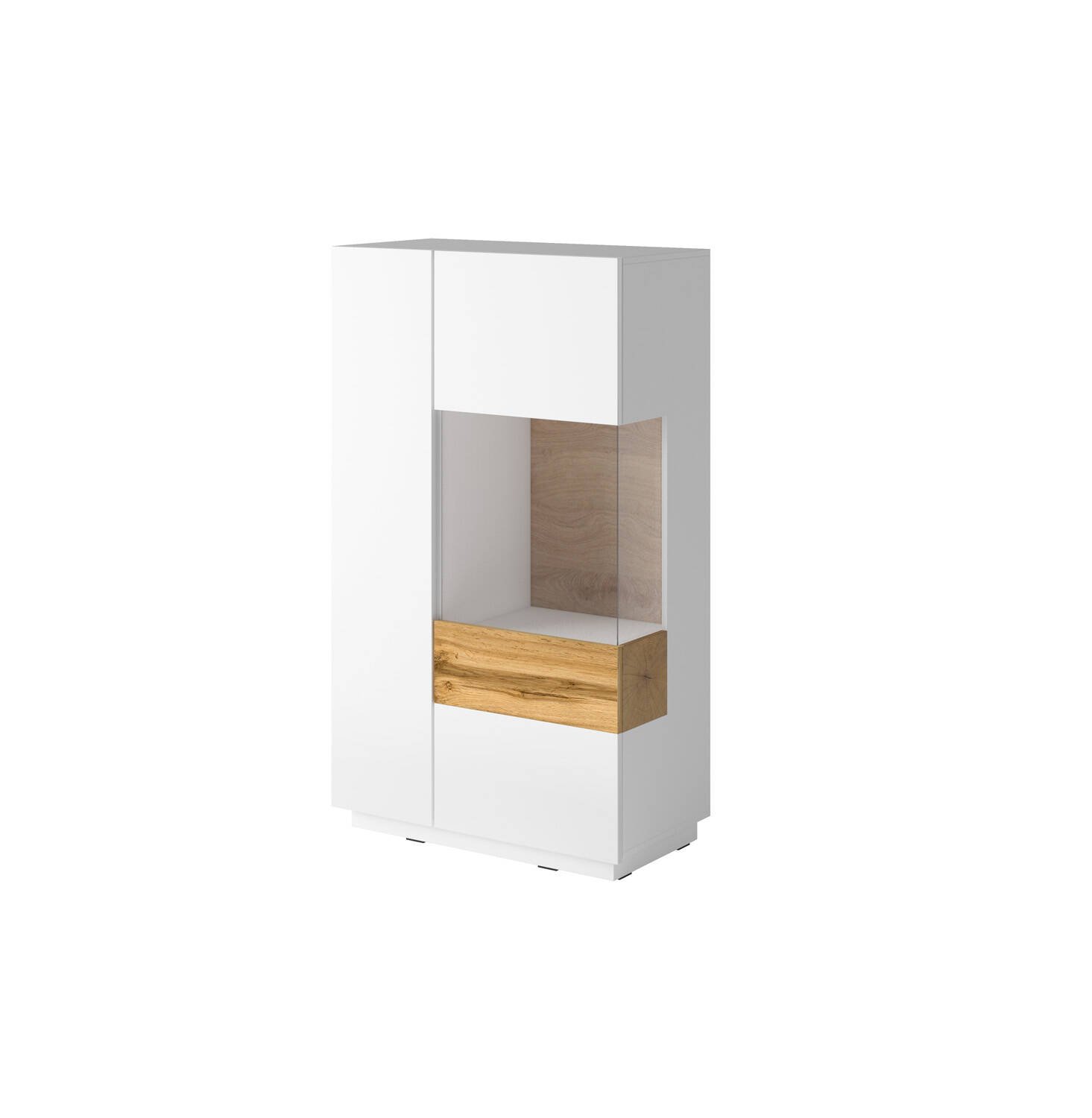 Silke high chest of drawers with 2 doors, right, glossy white / Wotan oak