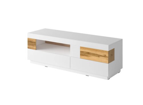 Silke TV cabinet 1D2S, glossy white / Wotan oak