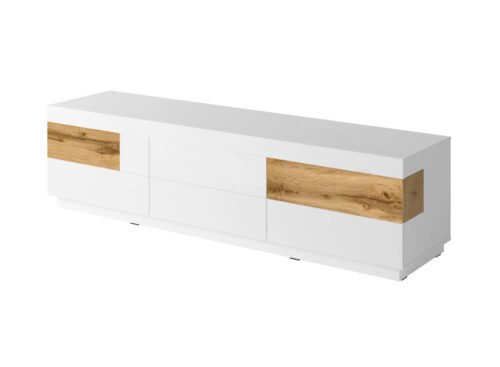 Silke TV cabinet, large, 6 drawers, white glossy / Wotan oak