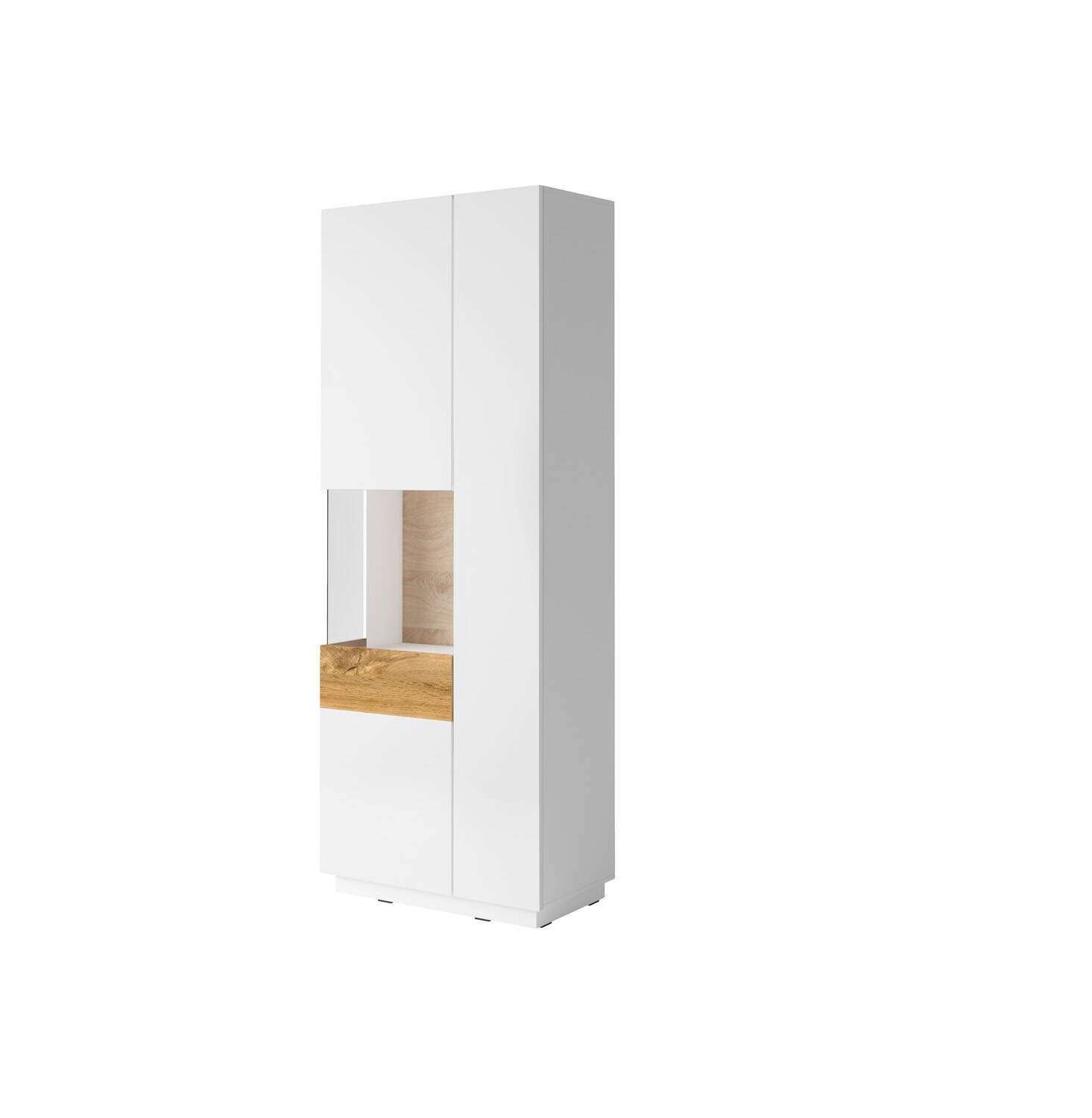 Silke 2-door display cabinet, left, glossy white / Wotan oak