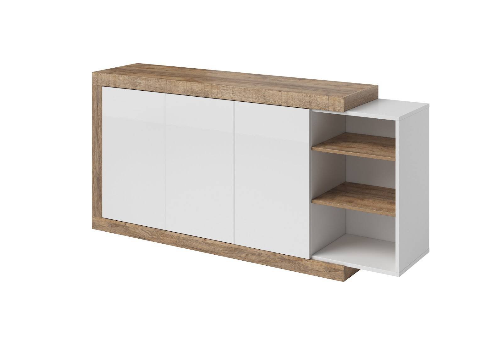 Sintra chest of drawers with 3 doors, 180 cm, glossy white / Samdal oak