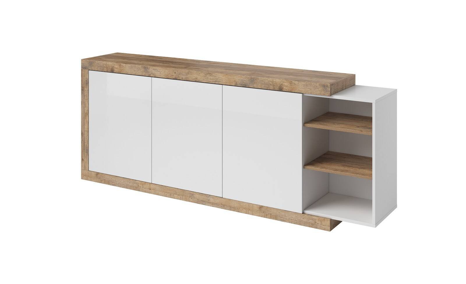 Sintra chest of drawers with 3 doors, 220 cm, glossy white / Samdal oak