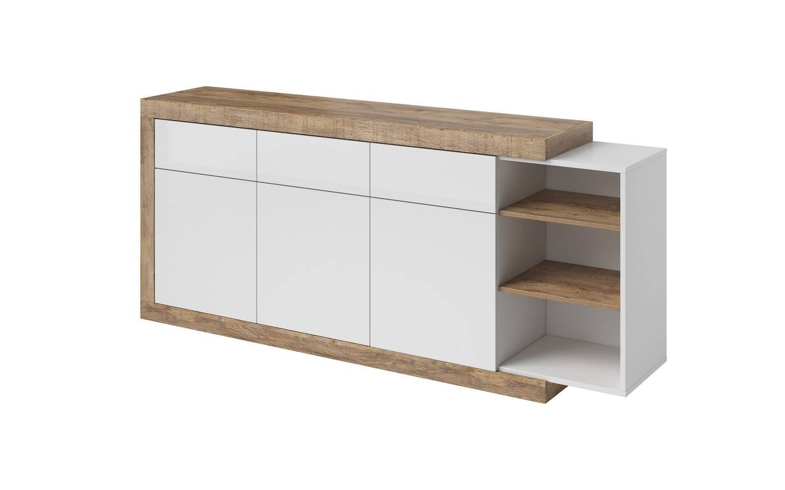 Sintra chest of drawers, 3D3S, 200 cm, glossy white / Samdal oak