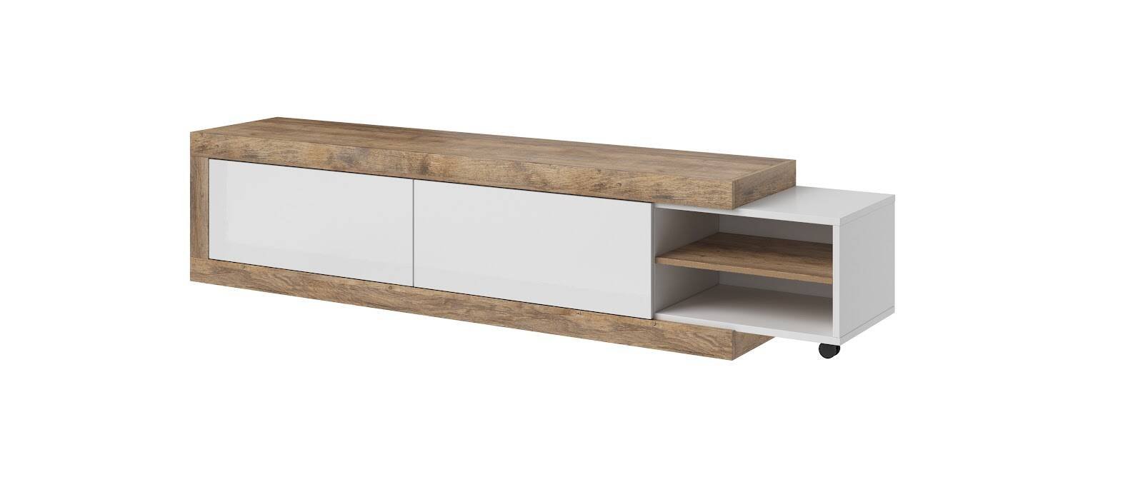 Sintra 2-door TV cabinet, glossy white / Samdal oak