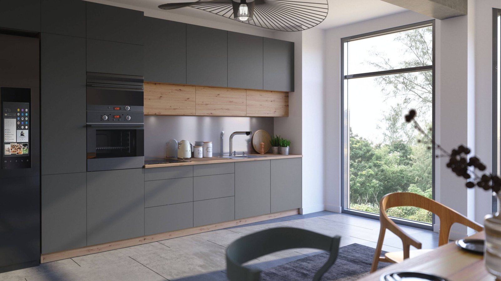 Base kitchen cabinet with 2 doors, pantry, D40SP, gray, Langen - Image 3