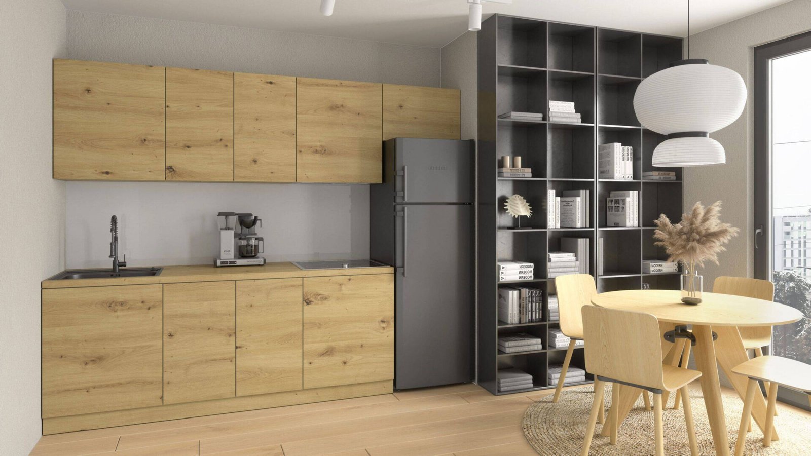 Lower kitchen cabinet with 2 door shelves D60R P/L Langen Artisan - Image 3