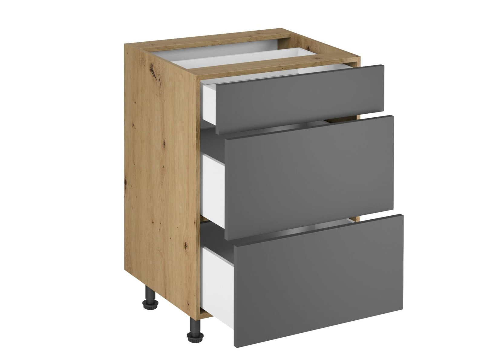 Base kitchen cabinet, 3 drawers, D60S3, push-opening, Langen, beige - Image 2