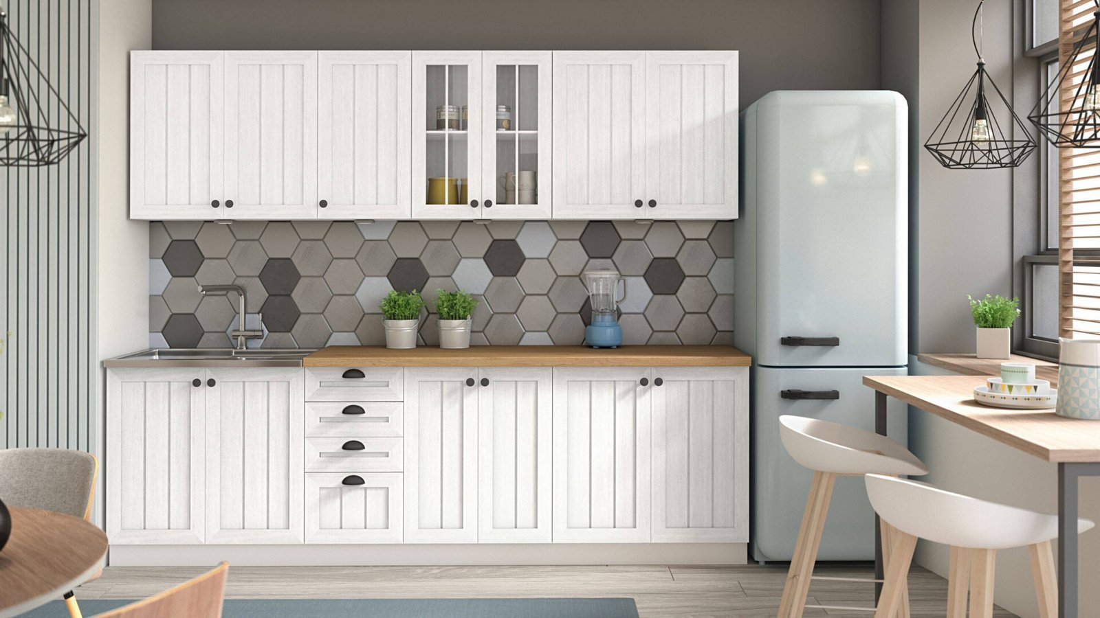 Upper kitchen cabinet, 1 door, left, G30-L, Provence pine, Andersen white matt - Image 3