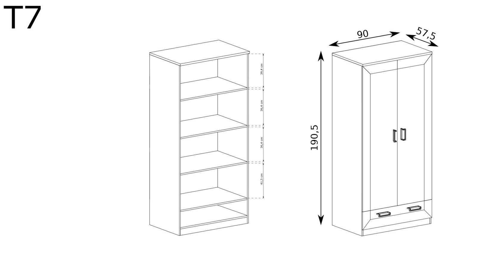TADEUSZ-7 - Wardrobe 2D1S, century-old oak color, with shelves - Image 2