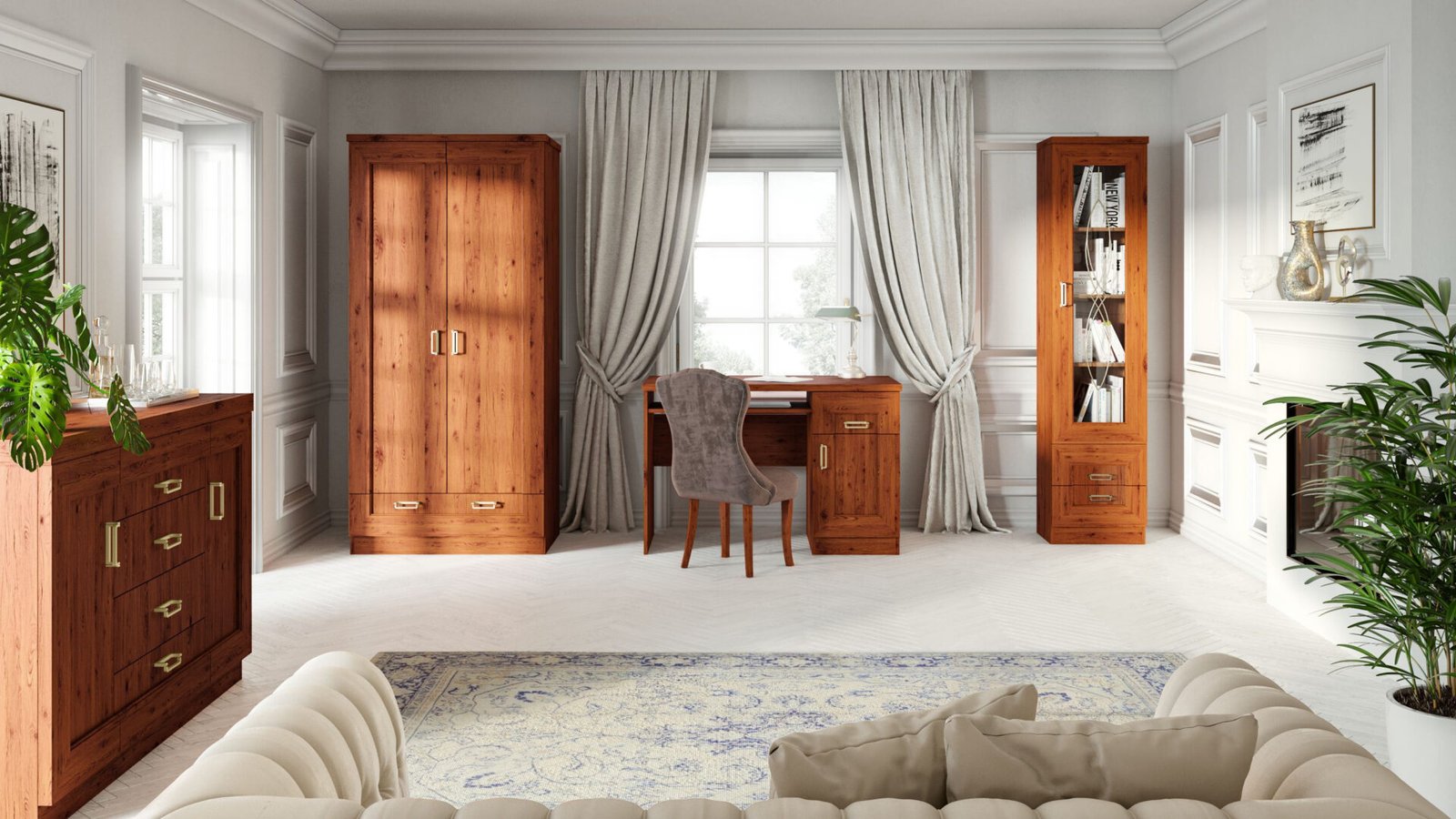 TADEUSZ-7 - Wardrobe 2D1S, century-old oak color, with shelves - Image 6