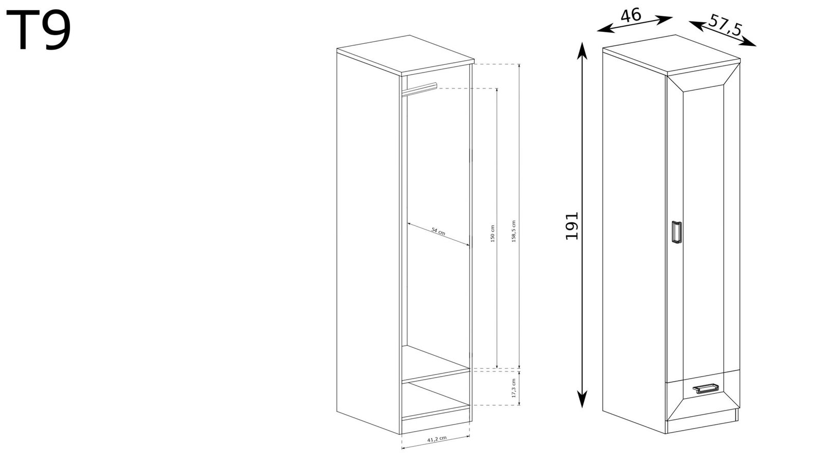 TADEUSZ-9 - Wardrobe 1D1S Lefkas oak version with rod - Image 2