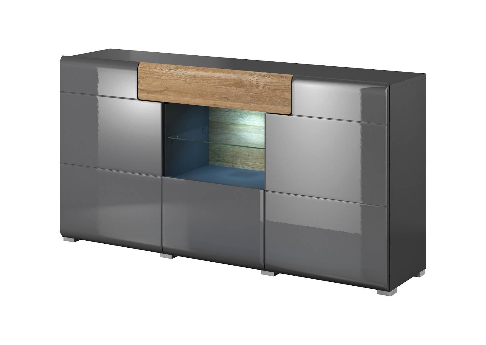 Toledo WM chest of drawers, 3D1S, glossy anthracite / Grandson oak