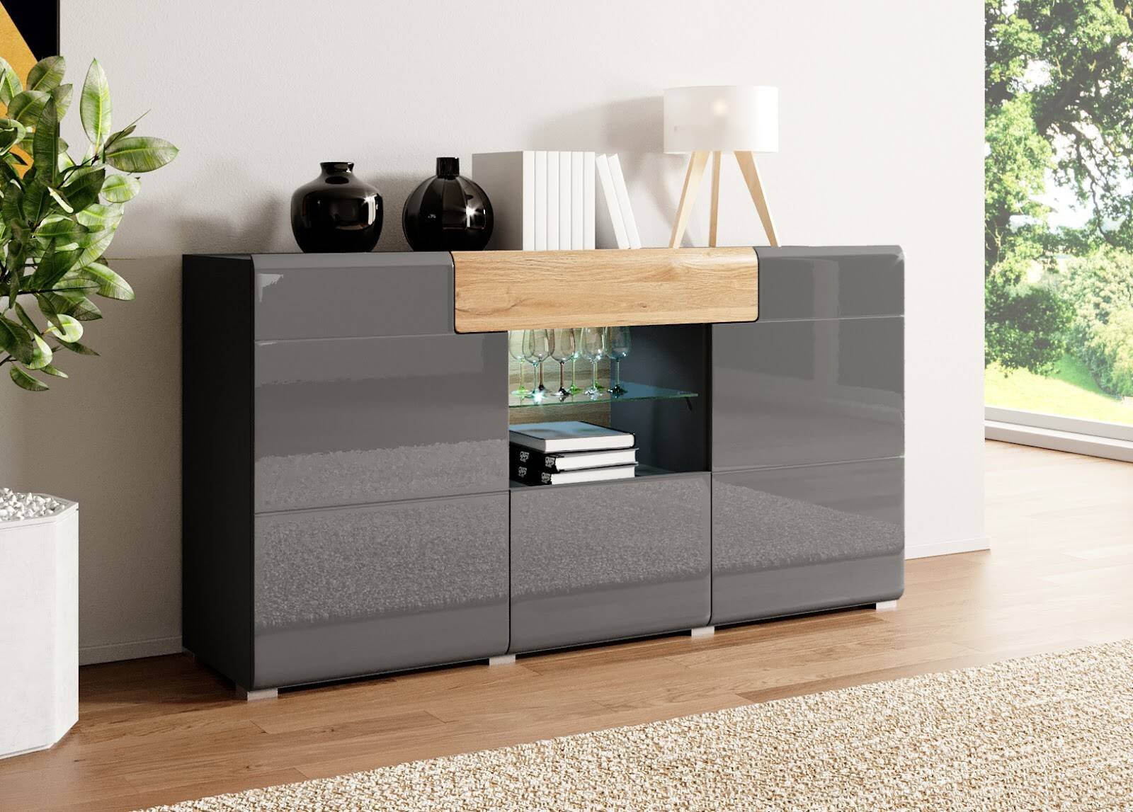 Toledo WM chest of drawers, 3D1S, glossy anthracite / Grandson oak - Image 2