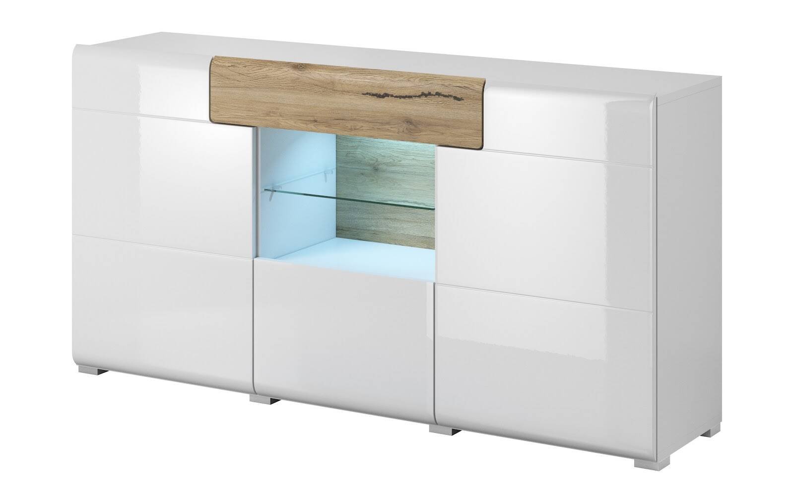 Toledo WM chest of drawers, 3D1S, glossy white / San Remo