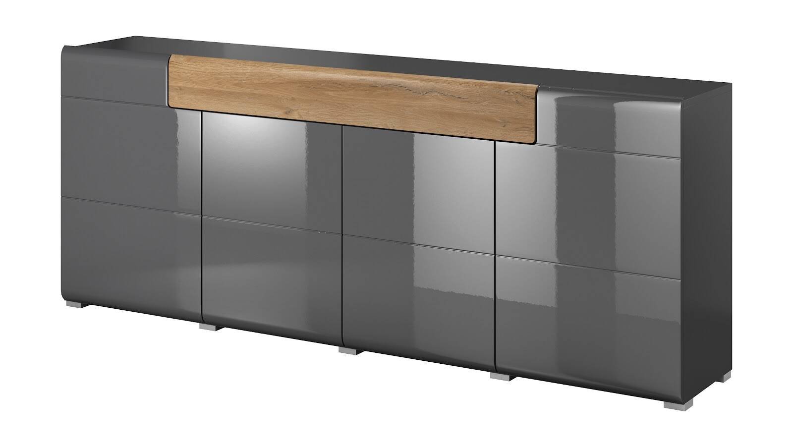 Toledo WM chest of drawers, 4D1S, glossy anthracite / Grandson oak