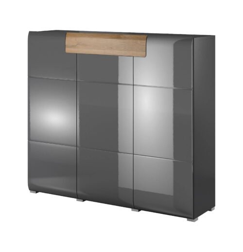 Toledo WM high chest of drawers, 3D1S, glossy anthracite / Grandson oak