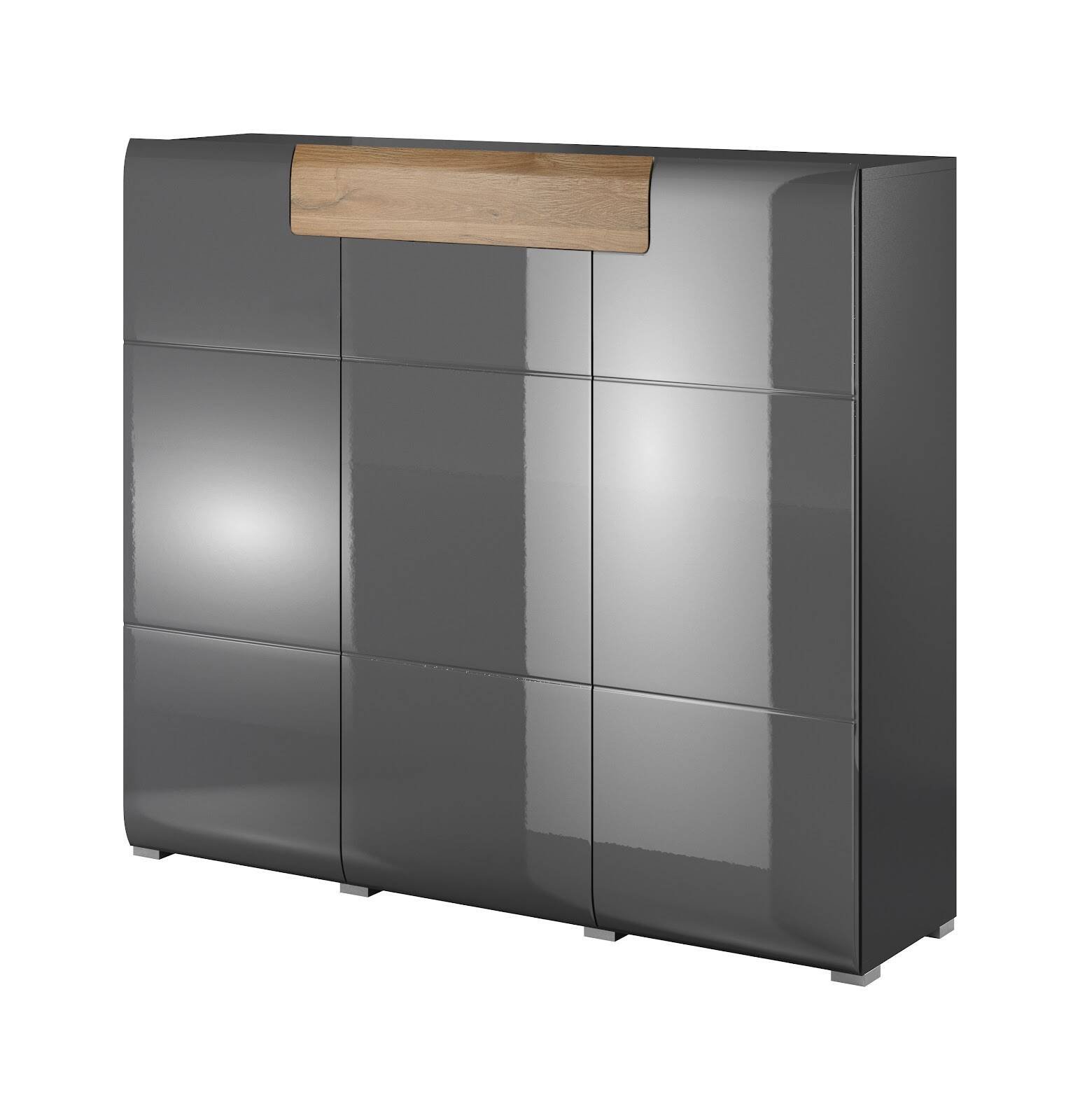 Toledo WM high chest of drawers, 3D1S, glossy anthracite / Grandson oak