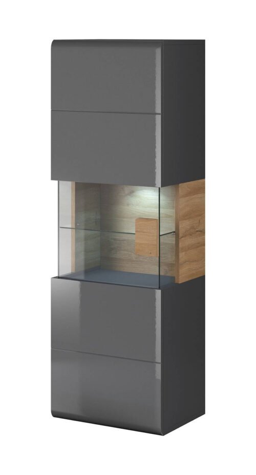 Toledo WM 1-door wall cabinet, glossy anthracite / Grandson oak