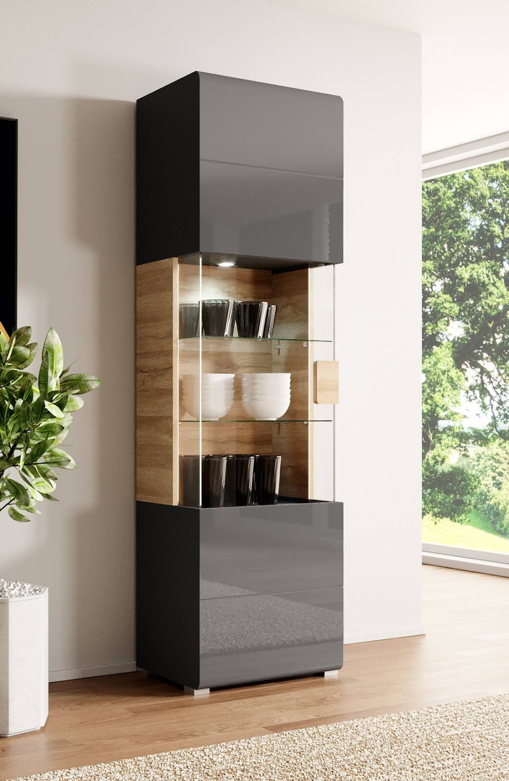 Toledo WM 1-door display cabinet, anthracite glossy / Grandson oak color - Image 2