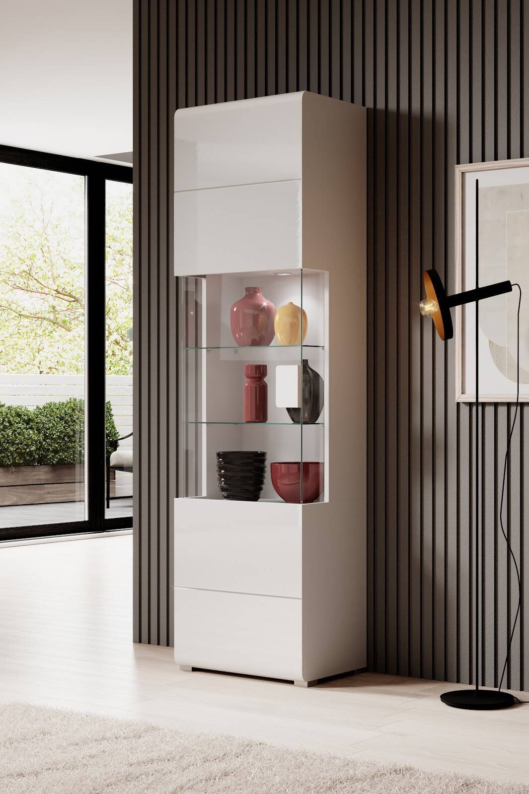 Toledo WM 1-door display cabinet, white / glossy white - Image 2