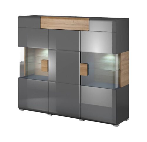 Toledo WM display cabinet 3D1S glossy anthracite / Grandson oak color