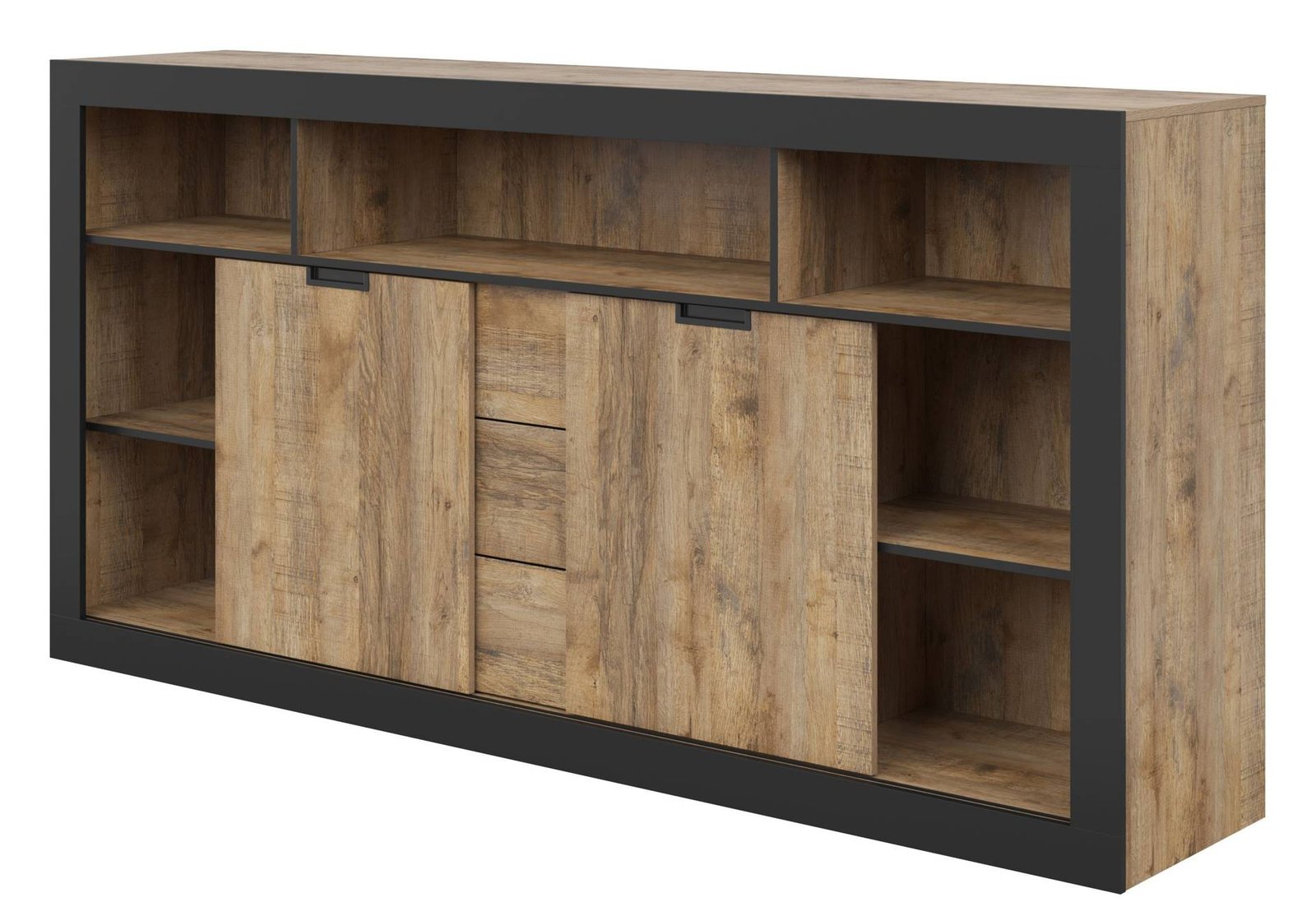 Tudor - High chest of drawers 2D3S Samdal oak matt black