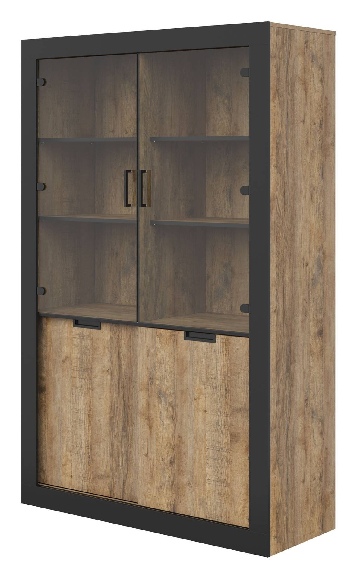Tudor - 4-door display cabinet, Samdal oak, matte black