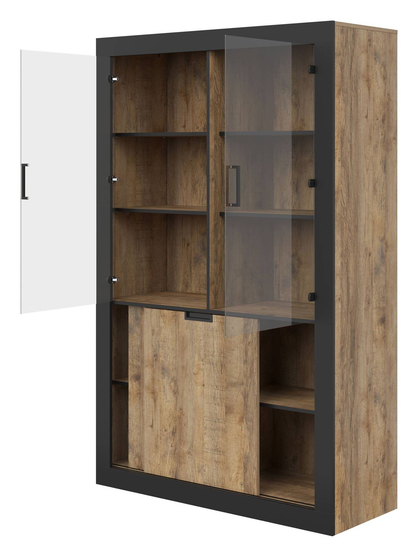 Tudor - 4-door display cabinet, Samdal oak, matte black - Image 2