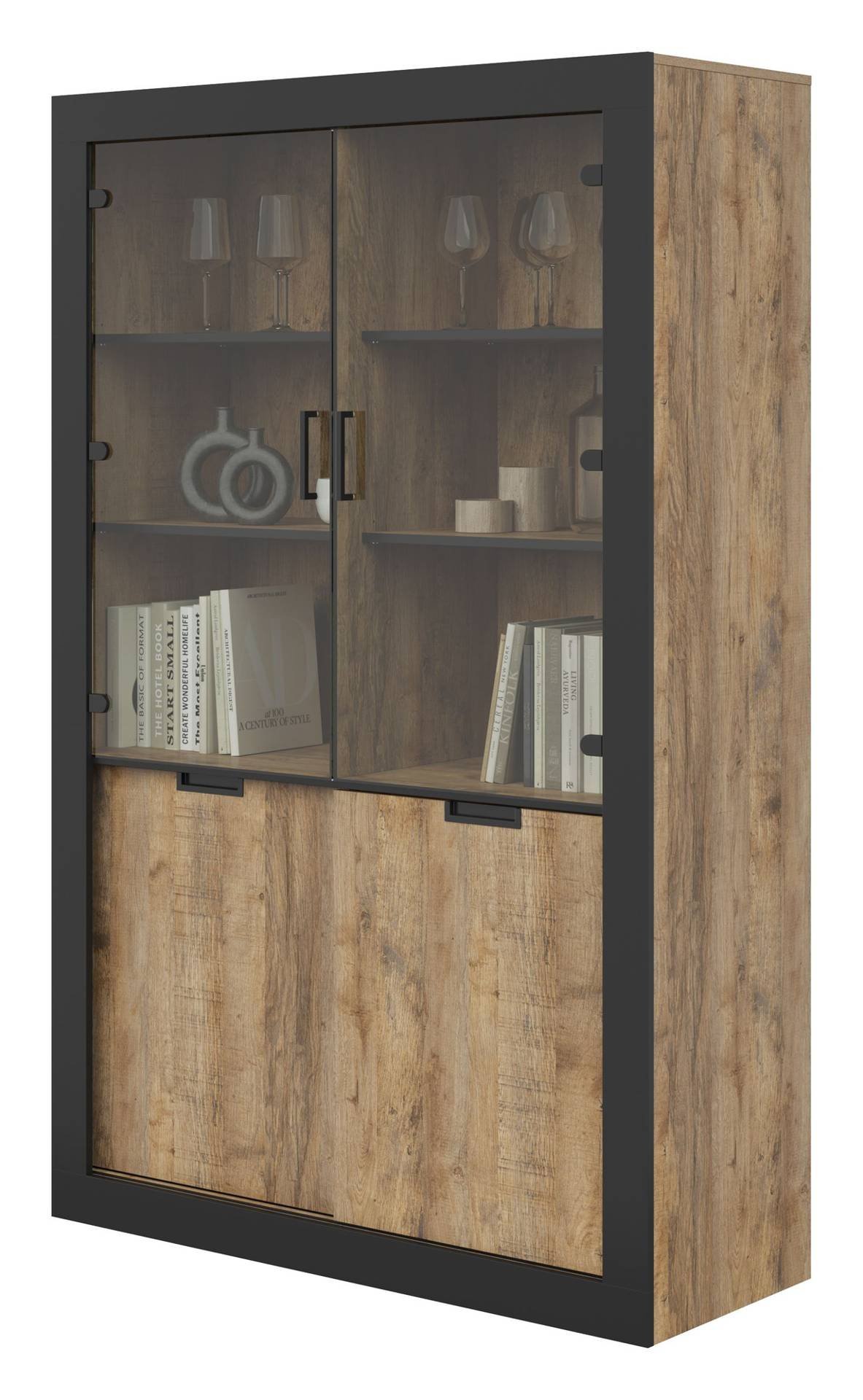 Tudor - 4-door display cabinet, Samdal oak, matte black - Image 3