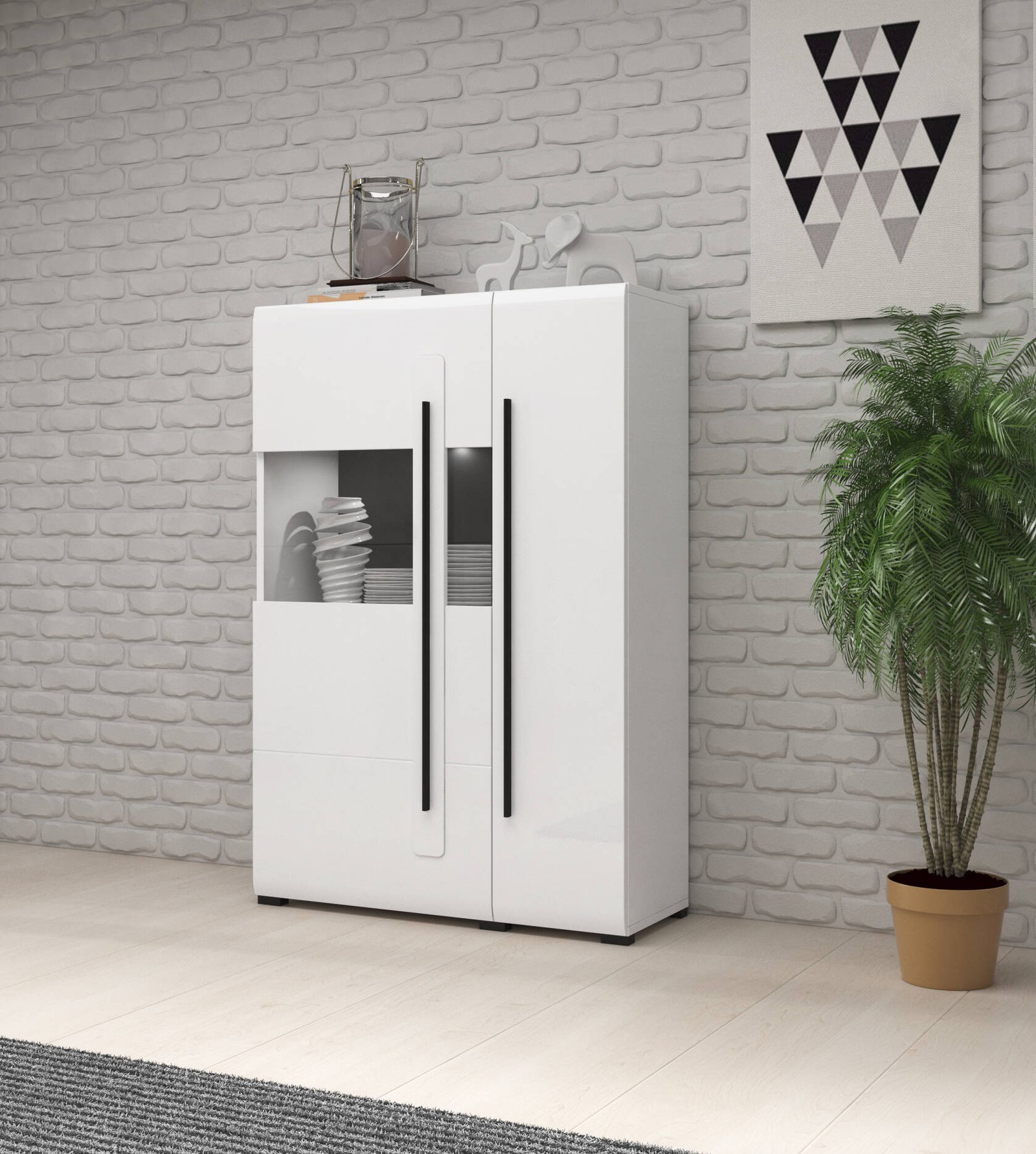 Tulsa WM high chest of drawers, 2 drawers, left, white / glossy white - Image 3