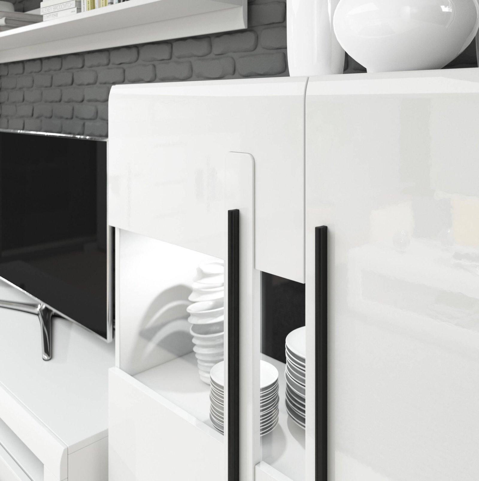 Tulsa WM high chest of drawers, 2 drawers, left, white / glossy white - Image 4