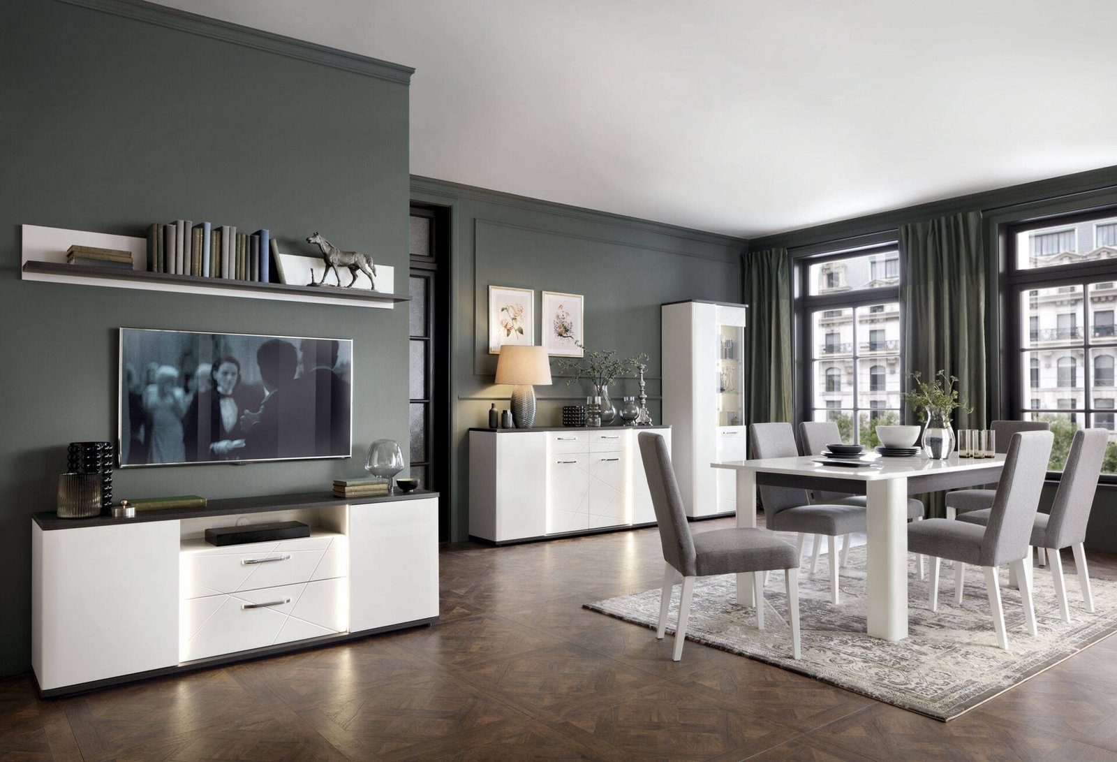 Venezia VENS01L - Chest of drawers with 2 drawers on the left, white/black, Vicenza oak - Image 3