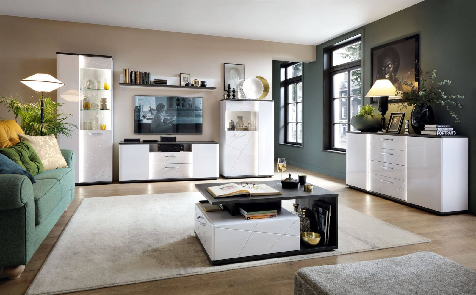 Venezia VENS01L - Chest of drawers with 2 drawers on the left, white/black, Vicenza oak - Image 4