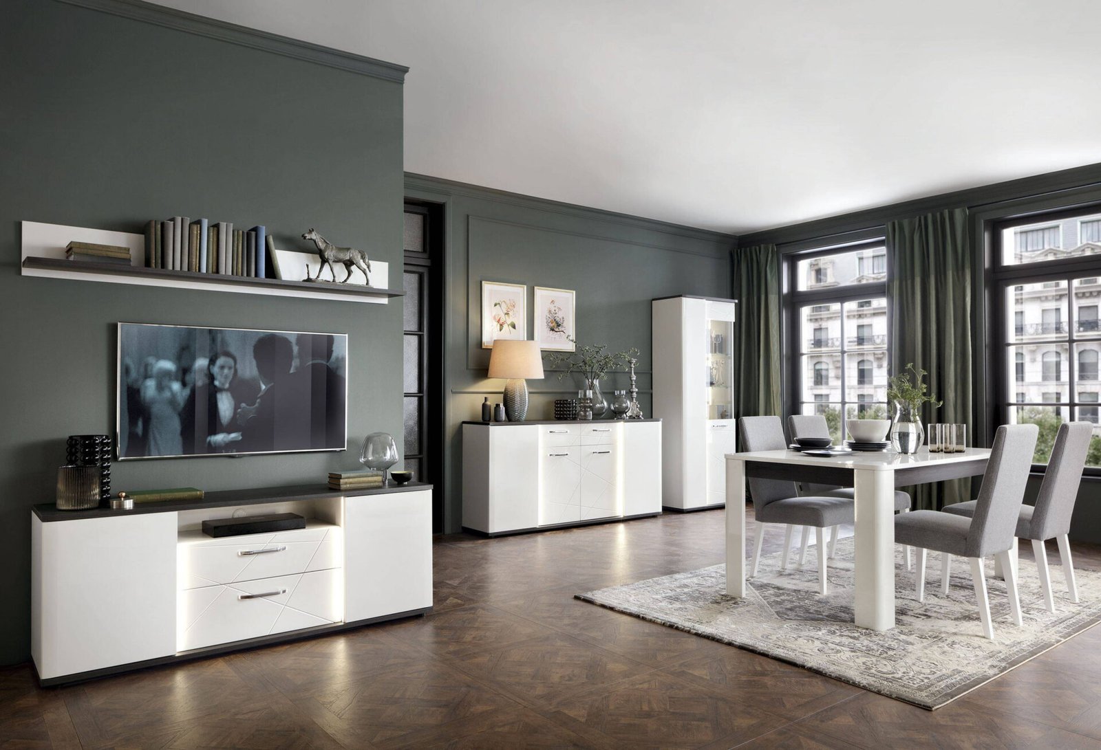 Venezia VENS01L - Chest of drawers with 2 drawers on the left, white/black, Vicenza oak - Image 5