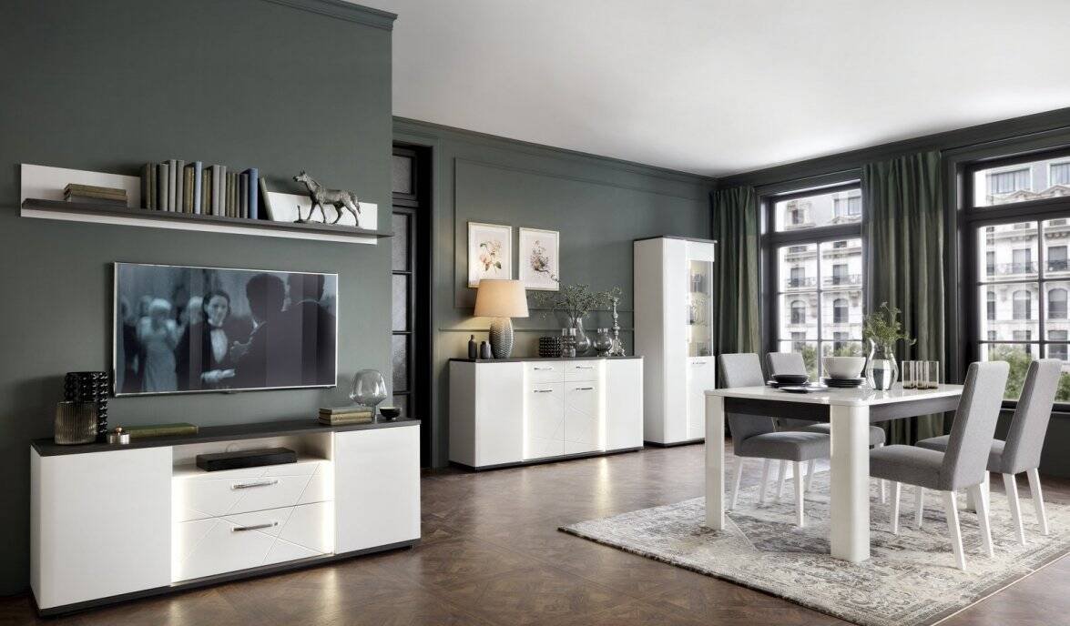 Venezia VENV01R - Right-hand 2-door display cabinet, white/black, Vicenza oak - Image 6