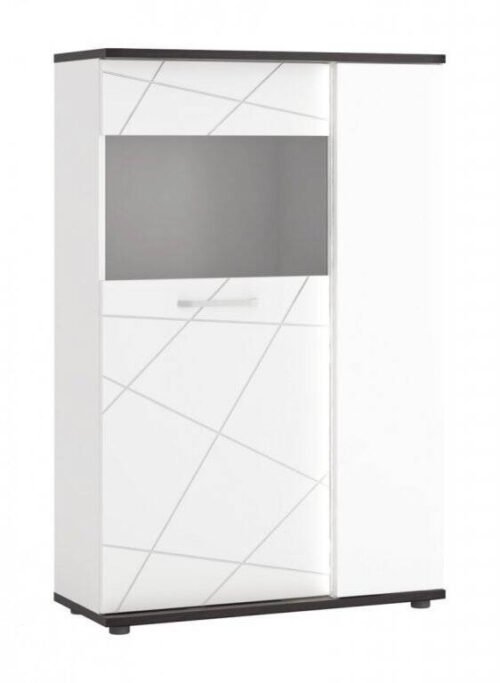 Venezia VENV02R – Right-hand 2-door display cabinet, white/black, Vicenza oak