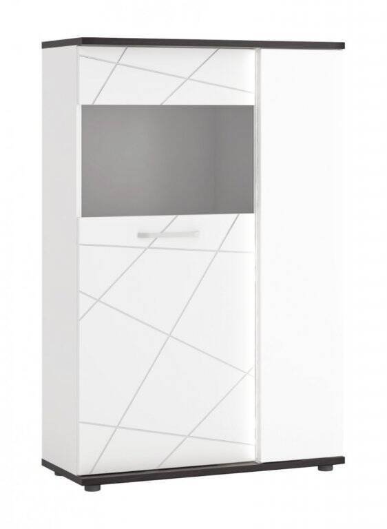 Venezia VENV02R - Right-hand 2-door display cabinet, white/black, Vicenza oak