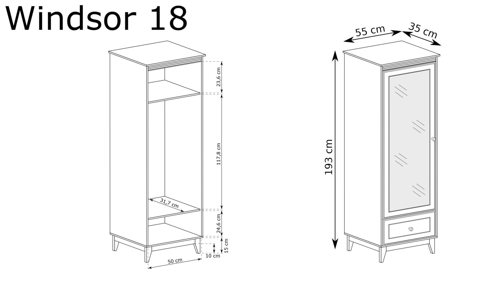 WINDSOR-18 - 1D1S Wardrobe with mirror, cashmere - Image 2