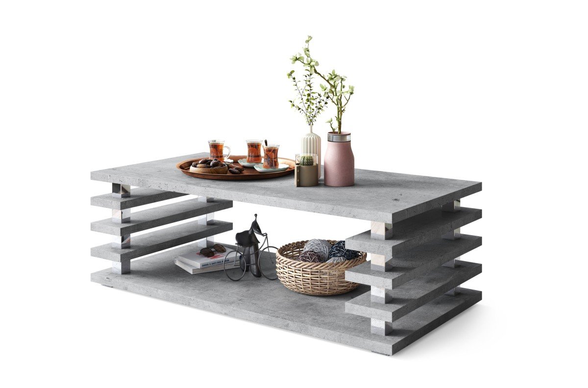 PORTO Millennium Concrete - MODERN COFFEE TABLE WITH 2 IN 1 TABLES ON WHEELS/LEGS - Image 4