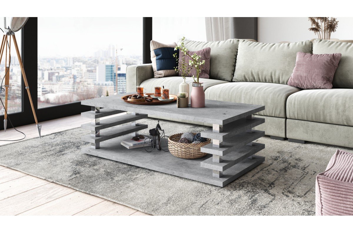 PORTO Millennium Concrete - MODERN COFFEE TABLE WITH 2 IN 1 TABLES ON WHEELS/LEGS - Image 5