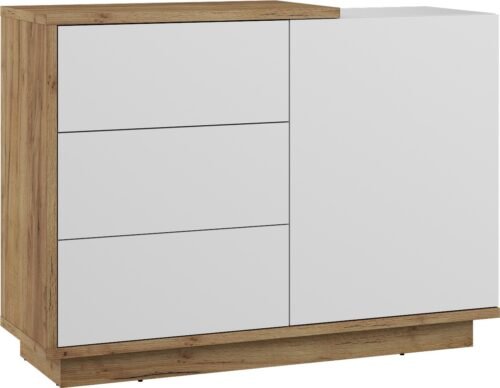 HYBRID 04 furniture chest of drawers with doors for the living room, oak color, gold and whiteHYBRID