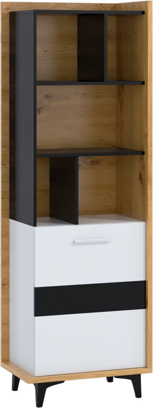 BOX 06 furniture bookcase with shelves and doors, oak finish, white, black