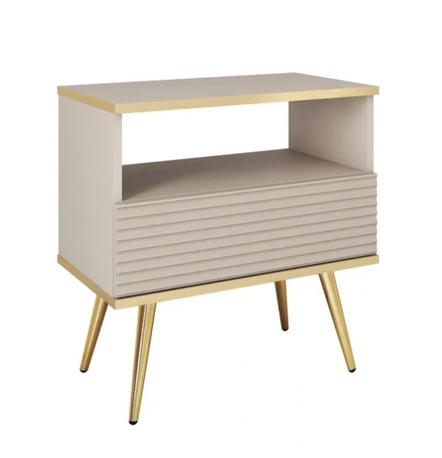 Bedside table with drawer Oro S54 beige, grooved MDF