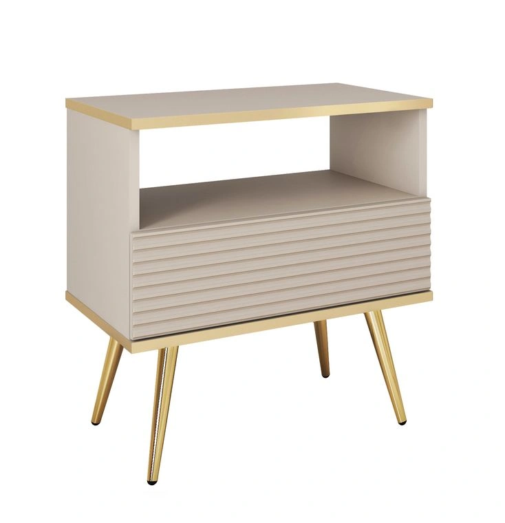 Bedside table with drawer Oro S54 beige, grooved MDF