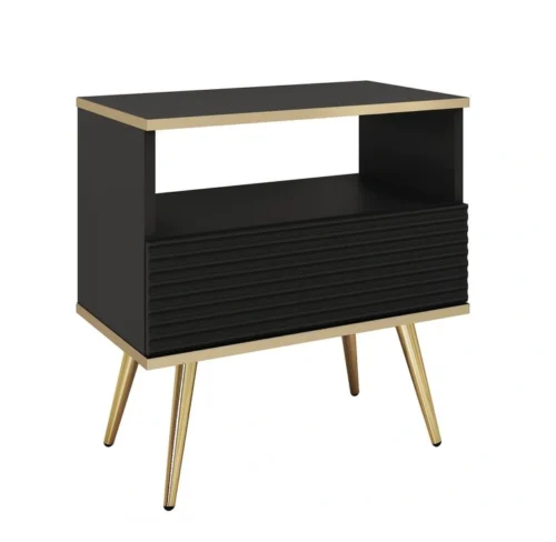 Oro S54 black grooved MDF bedside table with drawer