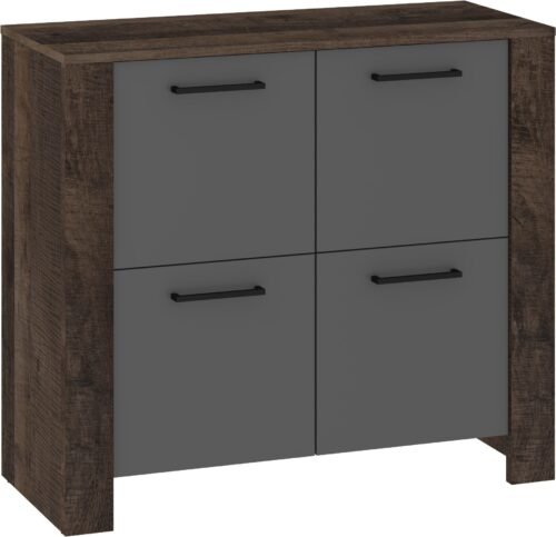 SLIDE 04 furniture chest of drawers with doors for living room, bedroom, oak, granite color